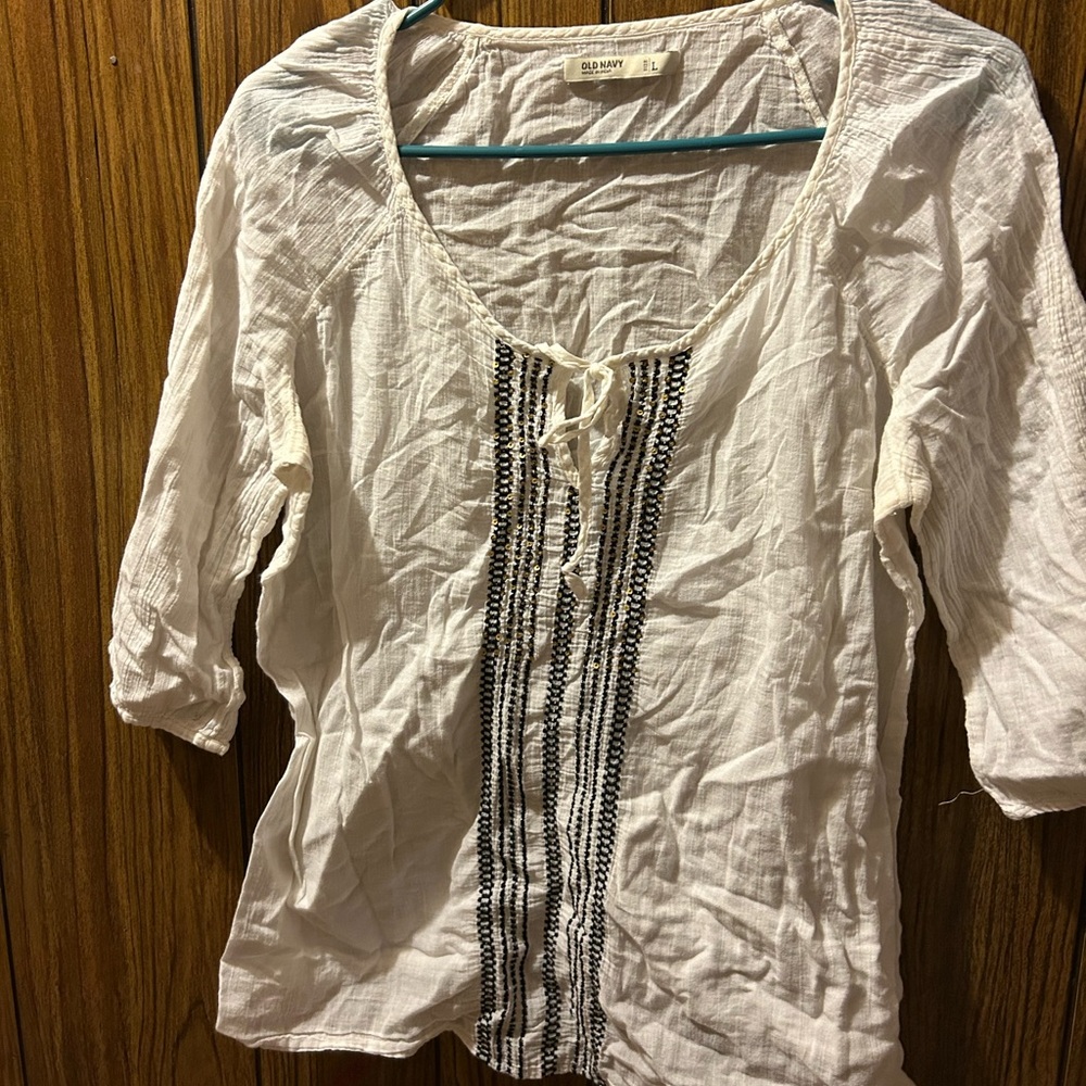 White Blouse with Black Accents